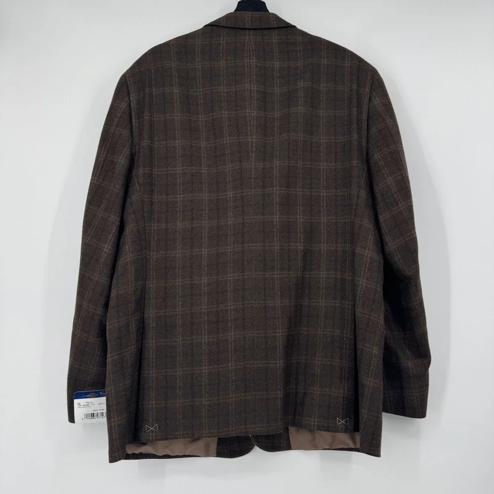 Hart Schaffner Marx Mens 46R Brown Plaid 100% Worsted Wool Blazer Sport Coat USA